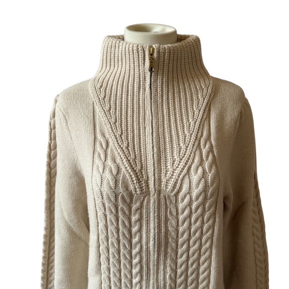 CK BRADLEY SWEATER 2 WAY FULL ZIP CABLE KNIT WOOL NYLON CHUNKY NEUTRAL BEIGE M - Picture 3 of 11
